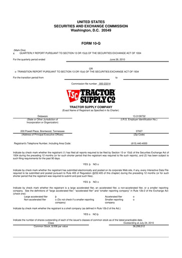 Thumbnail Tractor Supply 10-Q Quarterly Report FY2010 