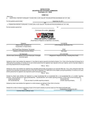 Thumbnail Tractor Supply 10-Q Quarterly Report FY2011 