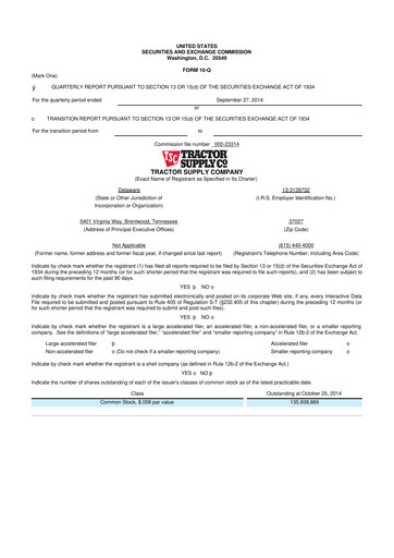 Thumbnail Tractor Supply 10-Q Quarterly Report FY2014 