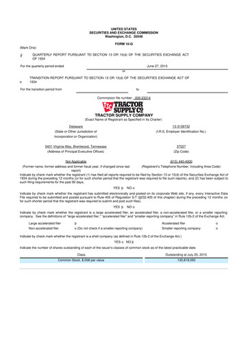 Thumbnail Tractor Supply 10-Q Quarterly Report FY2015 