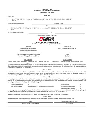 Thumbnail Tractor Supply 10-Q Quarterly Report FY2018 