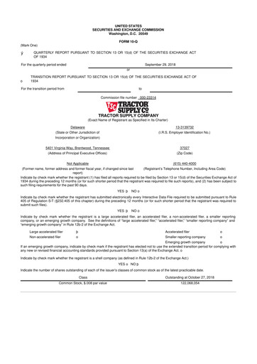 Thumbnail Tractor Supply 10-Q Quarterly Report FY2018 