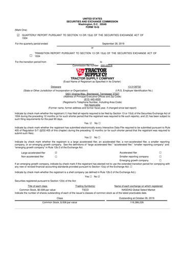 Thumbnail Tractor Supply 10-Q Quarterly Report FY2019 