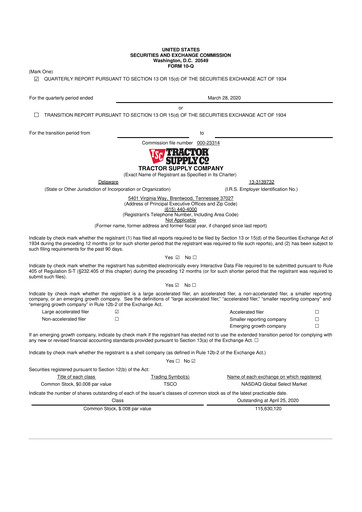 Thumbnail Tractor Supply 10-Q Quarterly Report FY2020 