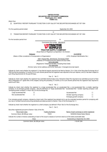 Thumbnail Tractor Supply 10-Q Quarterly Report FY2020 