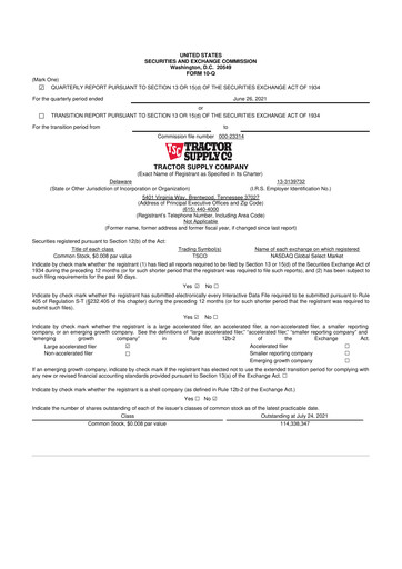 Thumbnail Tractor Supply 10-Q Quarterly Report FY2021 