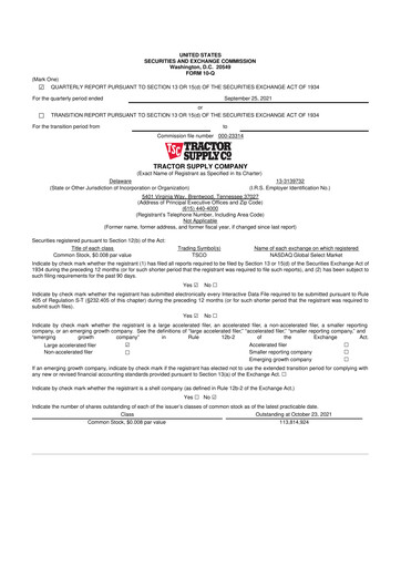 Thumbnail Tractor Supply 10-Q Quarterly Report FY2021 