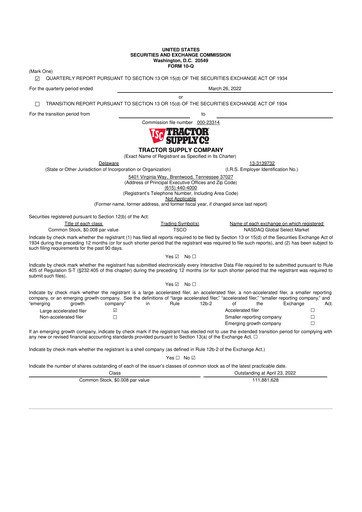 Thumbnail Tractor Supply 10-Q Quarterly Report FY2022 