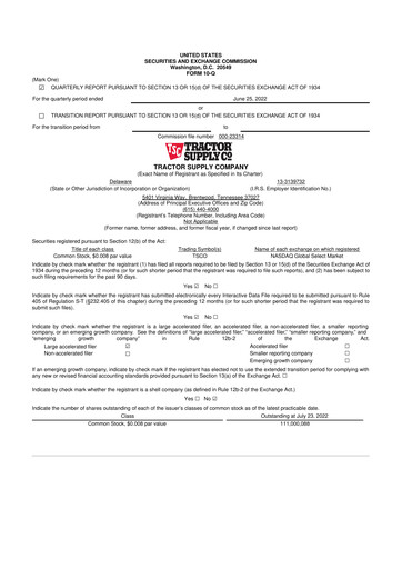 Thumbnail Tractor Supply 10-Q Quarterly Report FY2022 