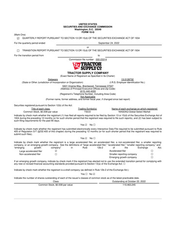 Thumbnail Tractor Supply 10-Q Quarterly Report FY2022 