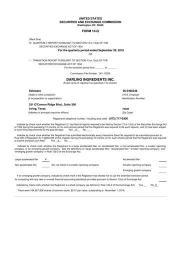 Thumbnail Darling Ingredients
 10-Q Quarterly Report FY2018 