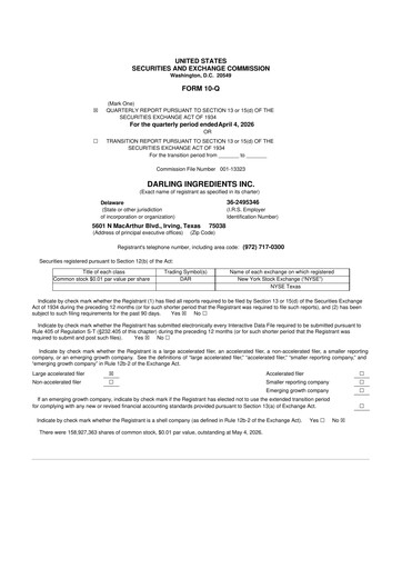Thumbnail Darling Ingredients
 10-Q Quarterly Report FY 
