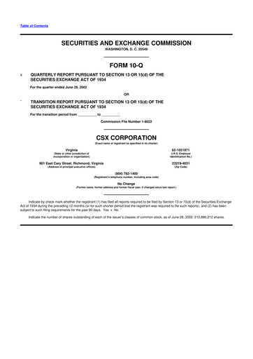 Thumbnail CSX Corporation 10-Q Quarterly Report FY 