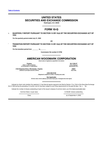 Miniature American Woodmark
 10-Q Rapport trimestriel  