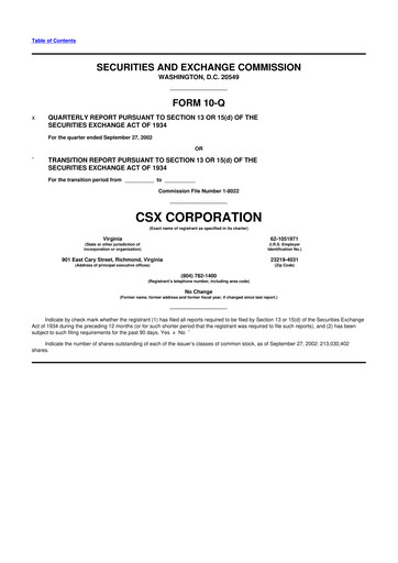 Thumbnail CSX Corporation 10-Q Quarterly Report FY 