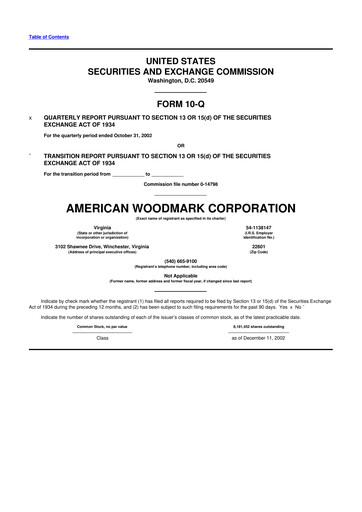 Miniature American Woodmark
 10-Q Rapport trimestriel  