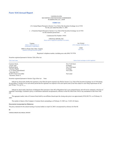 Thumbnail Owens & Minor

 10-K Annual Report 