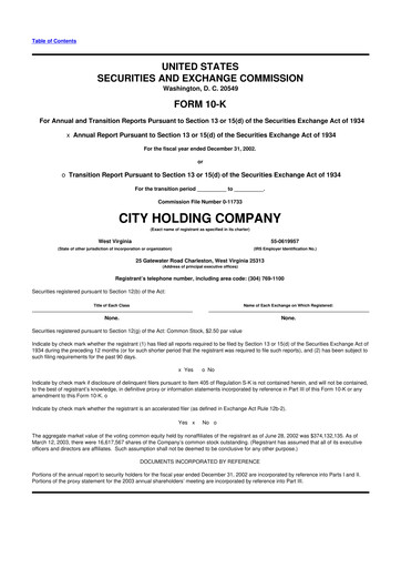 Thumbnail City Holding Company 10-K Annual Report 