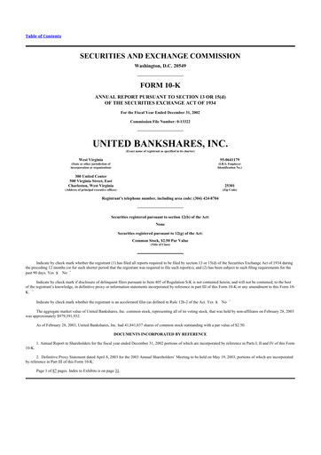 Thumbnail United Bankshares 10-K Annual Report 