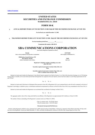 Thumbnail SBA Communications 10-K Annual Report 