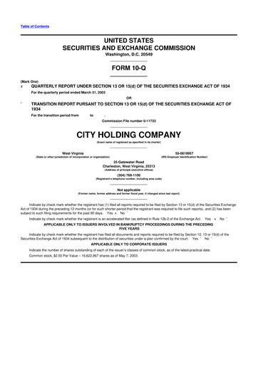 Thumbnail City Holding Company 10-Q Quarterly Report FY 