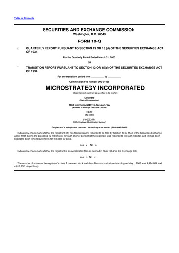 Thumbnail Strategy 
 (MicroStrategy) 10-Q Quarterly Report FY 