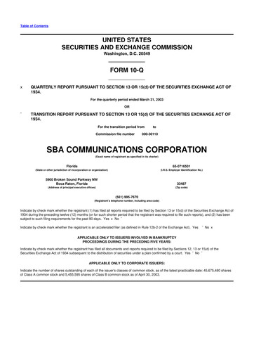 Thumbnail SBA Communications 10-Q Quarterly Report FY 