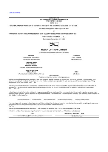Thumbnail Helen of Troy 10-Q Quarterly Report FY2019 