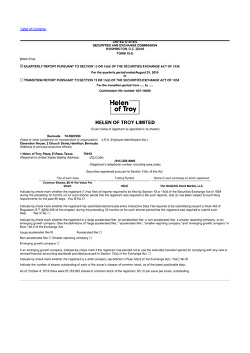 Thumbnail Helen of Troy 10-Q Quarterly Report FY2020 