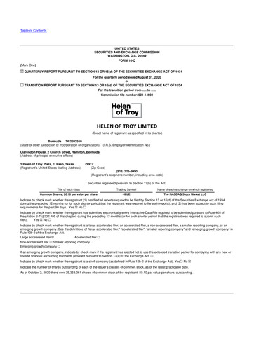 Thumbnail Helen of Troy 10-Q Quarterly Report FY2021 