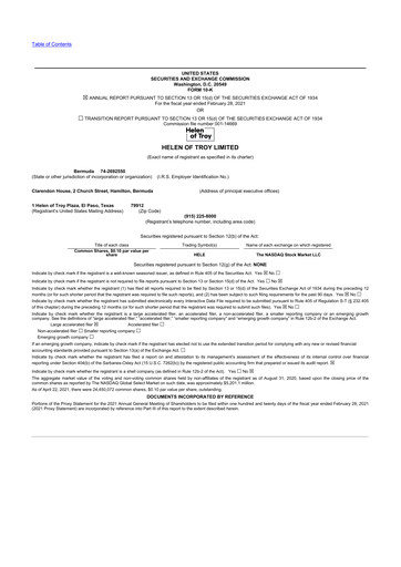 Thumbnail Helen of Troy 10-K Annual Report 2021