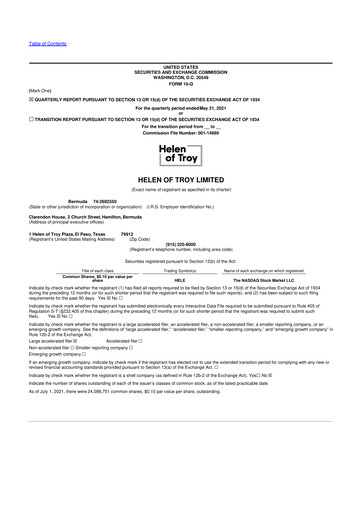 Thumbnail Helen of Troy 10-Q Quarterly Report FY2022 