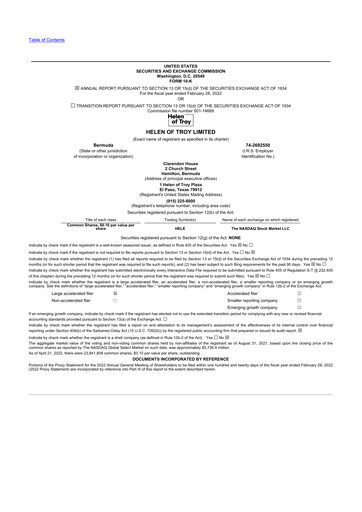 Thumbnail Helen of Troy 10-K Annual Report 2022