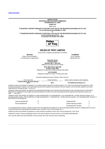 Miniature Helen of Troy 10-Q Rapport trimestriel 2027 
