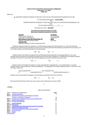 Thumbnail Solitario Resources
 10-Q Quarterly Report FY 