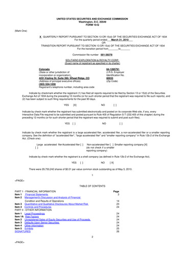 Thumbnail Solitario Resources
 10-Q Quarterly Report FY 