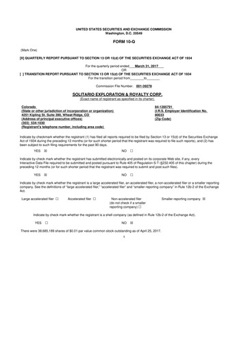 Thumbnail Solitario Resources
 10-Q Quarterly Report FY2017 