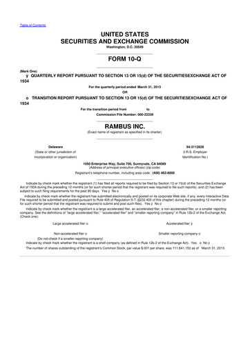 Thumbnail Rambus 10-Q Quarterly Report FY2013 