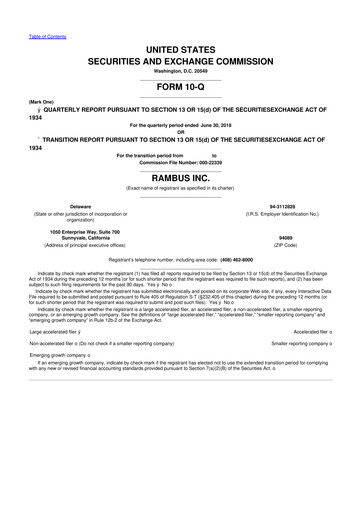 Thumbnail Rambus 10-Q Quarterly Report FY2018 