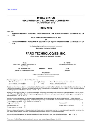 Thumbnail Faro Technologies
 10-Q Quarterly Report FY2019 