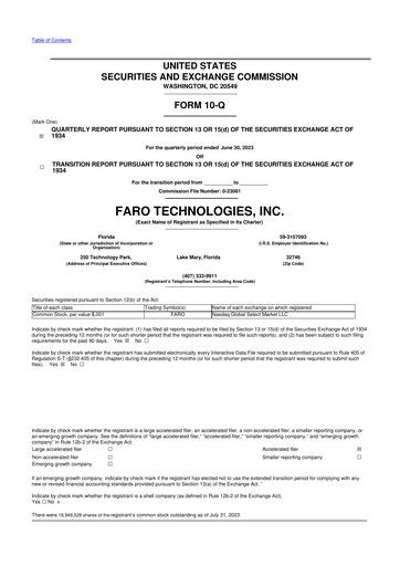 Thumbnail Faro Technologies
 10-Q Quarterly Report FY2023 