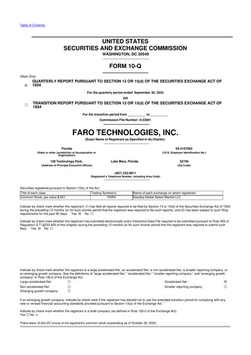 Thumbnail Faro Technologies
 10-Q Quarterly Report FY2023 