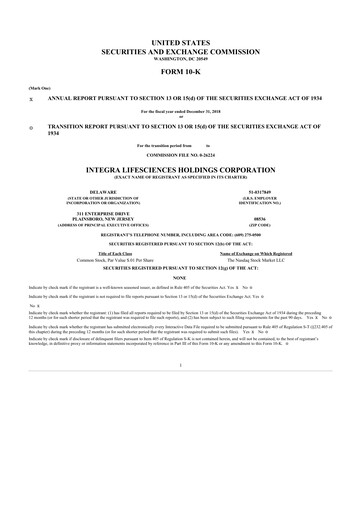 Thumbnail Integra LifeSciences 10-K Annual Report 2018