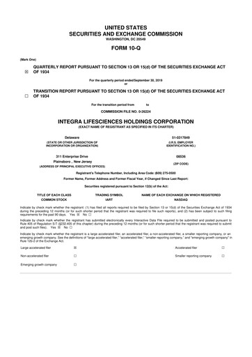 Miniature Integra LifeSciences 10-Q Rapport trimestriel 2019 