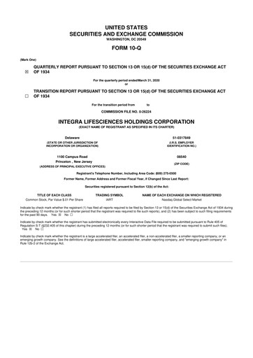 Miniature Integra LifeSciences 10-Q Rapport trimestriel 2020 