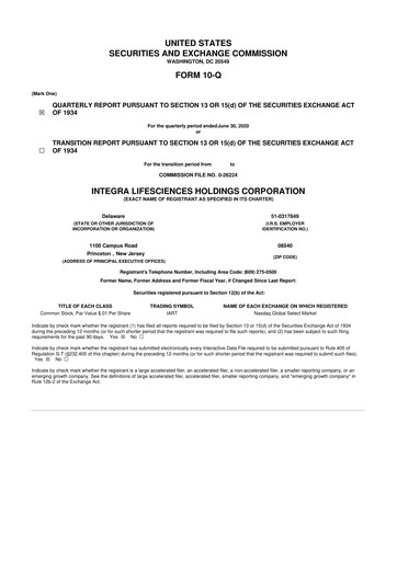 Miniature Integra LifeSciences 10-Q Rapport trimestriel 2020 