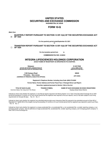 Miniature Integra LifeSciences 10-Q Rapport trimestriel 2021 