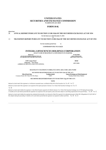 Thumbnail Integra LifeSciences 10-K Annual Report 2021