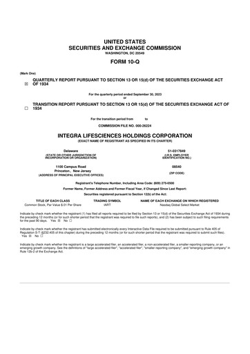 Miniature Integra LifeSciences 10-Q Rapport trimestriel 2023 