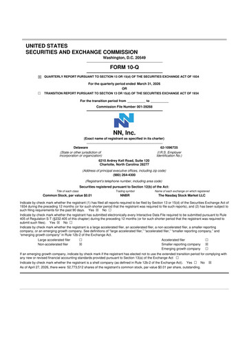 Thumbnail NN, Inc.
 10-Q Quarterly Report FY2026 